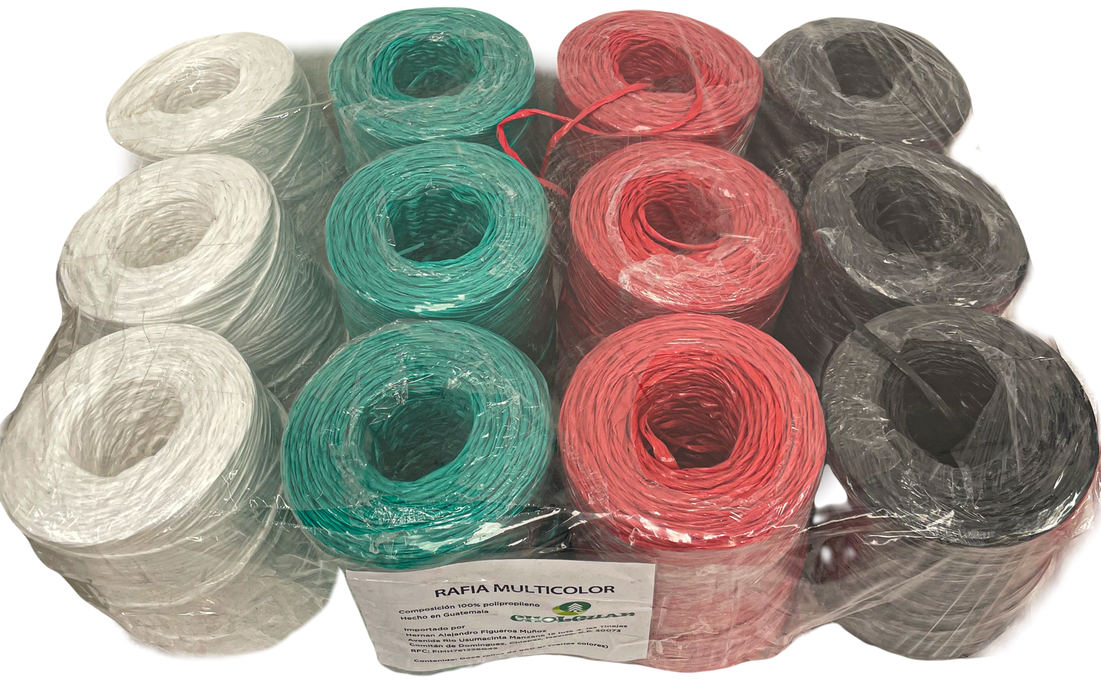 Rafia (Pita) Empaque multicolor cal 16000 de 800 gr. 4 Colores (blanco, verde, rojo y negro) - Image 3