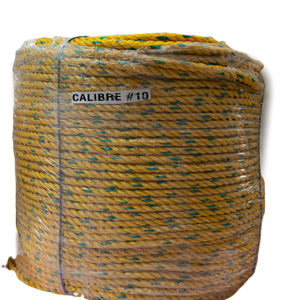 Rollo de lazo de polipropileno de 25 kilogramos, color amarillo, sin carrete. Calibres #6,#8,#10,#13,#16,#19,#25 con guía verde