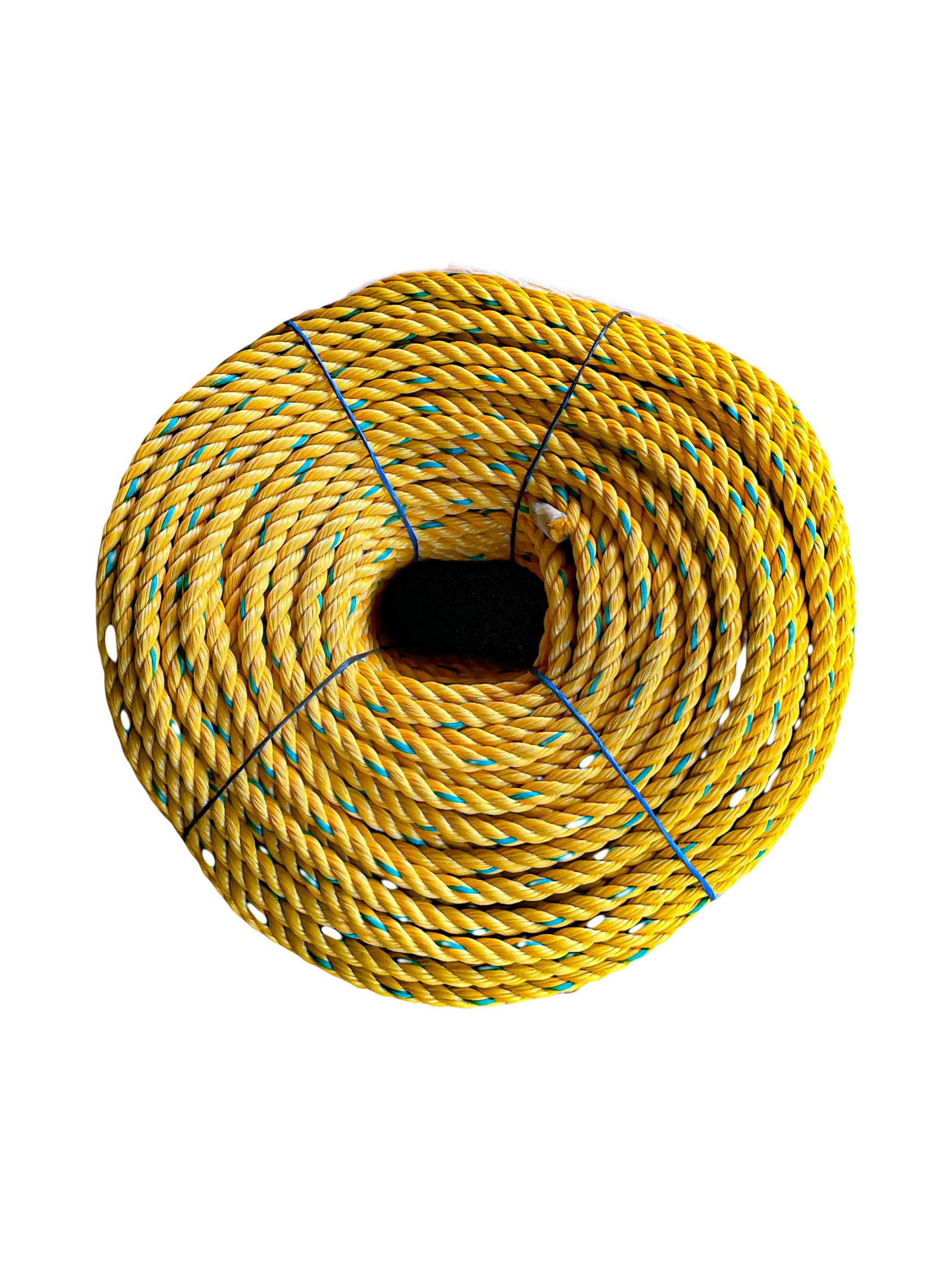 Rollo de lazo de polipropileno de 25 kilogramos, color amarillo, sin carrete. Calibres #6,#8,#10,#13,#16,#19,#25 con guía verde - Image 3